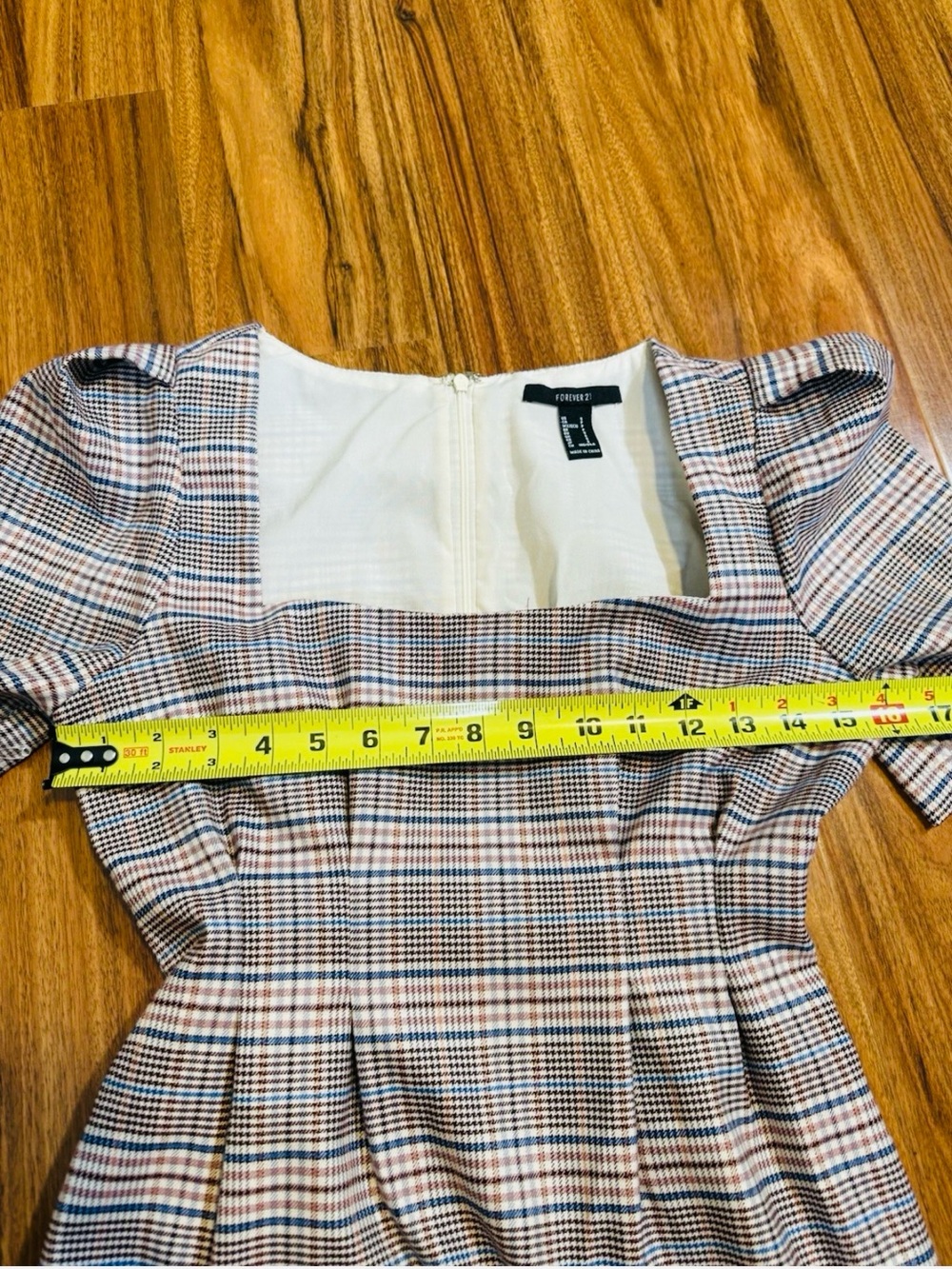 Forever 21 Plaid Square-Neck Mini Dress - Brown & Cream - Size S - Picture 9 of 13